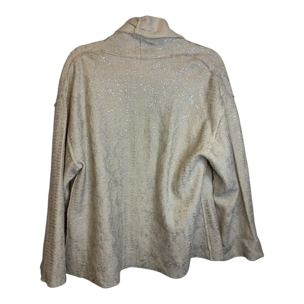 Chico's Jacket Women's Size Medium open front‎ Winter Silver White Wool Chicos 1